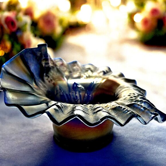Fenton Other - Fenton Carnival Glass Hat Vase MCM Iridescent Blue Jack in the Pulpit Art Glass